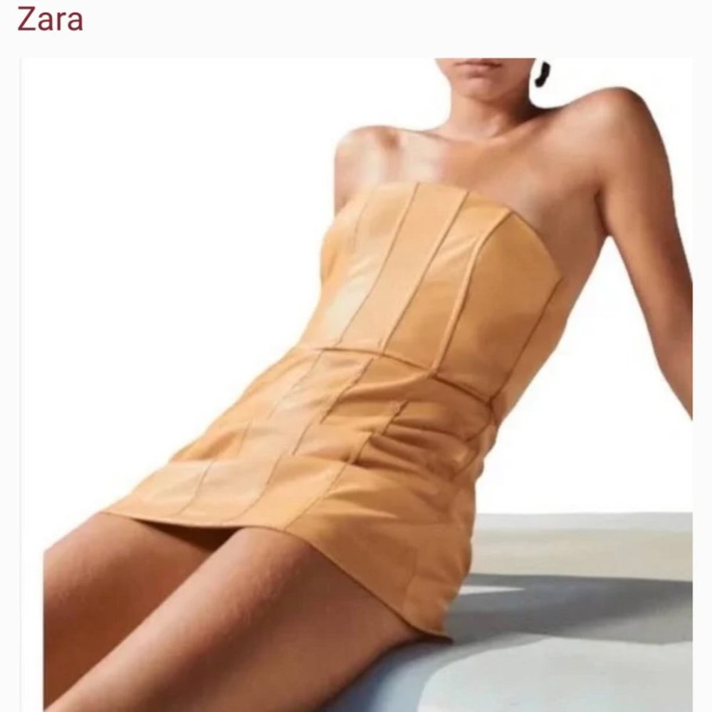 Zara Faux Leather Mini Strapless Dress Size Large